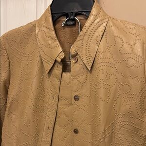 Tan Embossed Leather outfit shirt and skirt